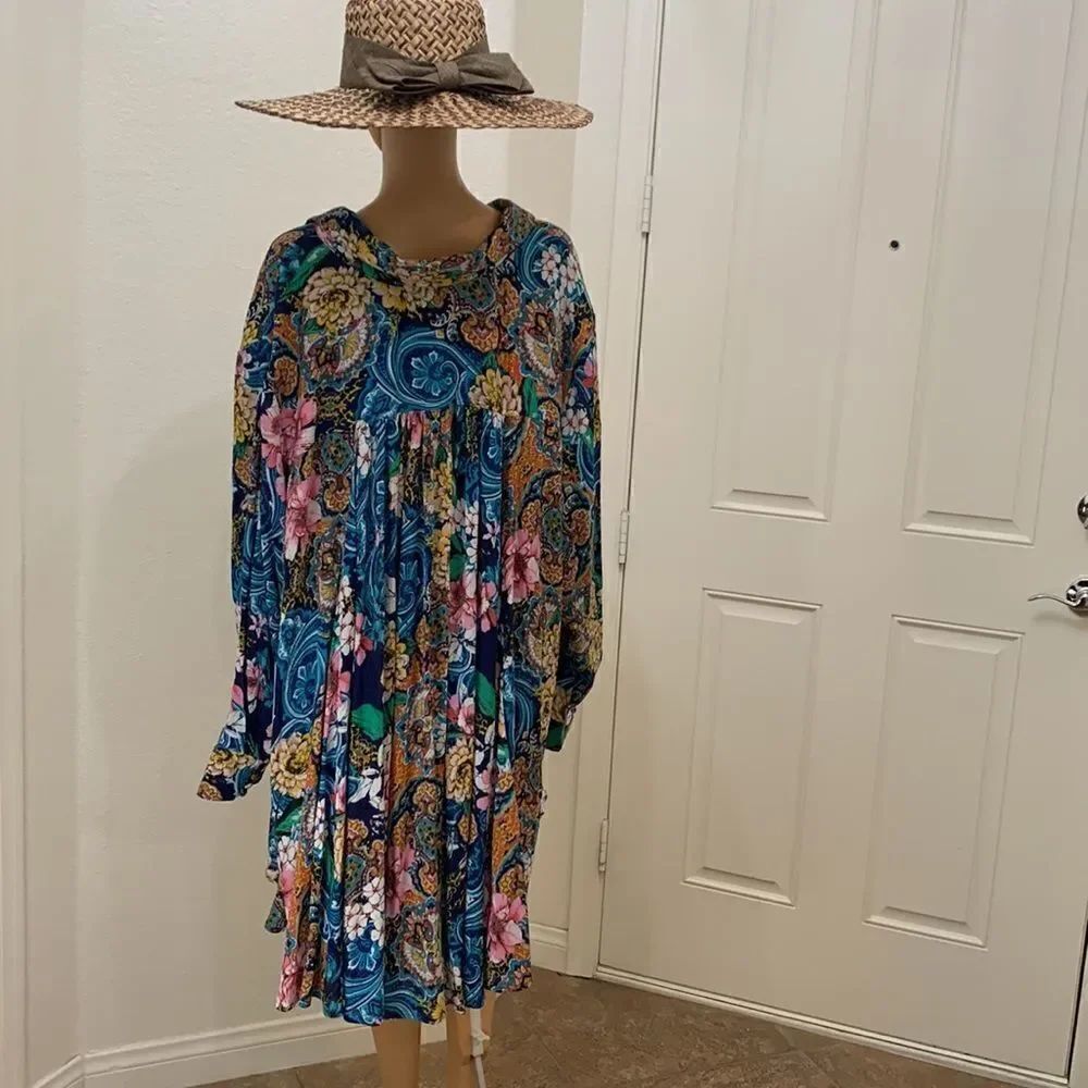 Roman’s 34 W Blouse Tunic Mini Dress Floral Print Multi Color Long Sleeved New - Picture 9 of 10